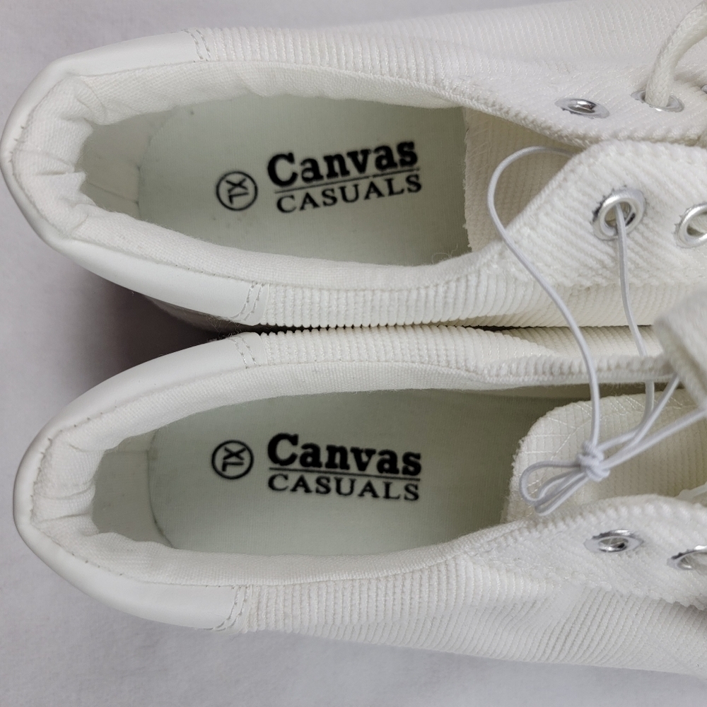 White Canvas Casuals lace up canvas sneakers - Picture 6 of 7